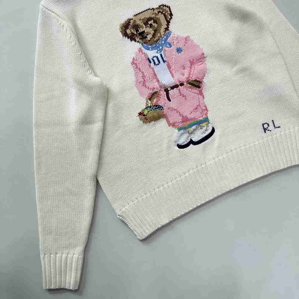 Polo Ralph Lauren White Pink Outfit Bear Crewneck Knit Sweater - Picture 5 of 7